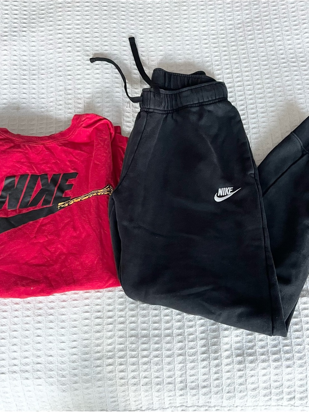 Nike Black Jogger Sweatpants with Red Nike Logo Tee